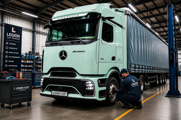 HGV servicing specialists performing diagnostics and repairs